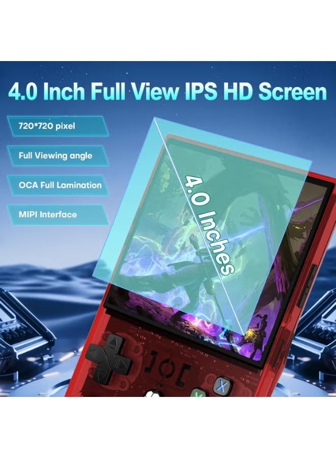 BLUMENIT R36 Max Game Console 4 Inch Full IPS Screen Portable Retro Handheld Game Console Built-in 18000+ Games With Open Source Linux System & 64GB Memory Card Video Games Console Support 30+ Simulator Platform 4000mAh Battery |RED - Image 2